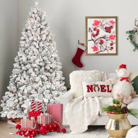 6FT Snow-Flocked Artificial Christmas Tree with Pine Cones, Prelit Xmas Trees