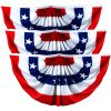 3 Pack USA Pleated Fan Flag 1.5x3 Feet American USA Bunting Decoration Flags PRINTED 150D Patriotic Stars and Stripes with Canvas Header and Brass Gro