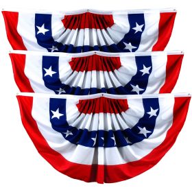 3 Pack USA Pleated Fan Flag 1.5x3 Feet American USA Bunting Decoration Flags PRINTED 150D Patriotic Stars and Stripes with Canvas Header and Brass Gro