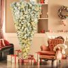 6 FT Upside Down Christmas Tree with White Flocking, 360 LED Warm Lights X-mas and 8 Golden Star Decorations