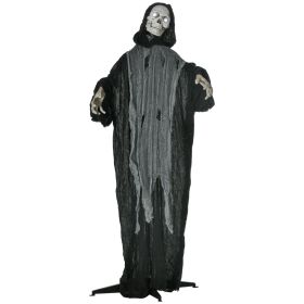 Outsunny 60" Life Size Outdoor Halloween Decorations Animated Grim Reaper with Sound and Motion Activated, Light Up Eyes and Rib Cage, Spooky Scream