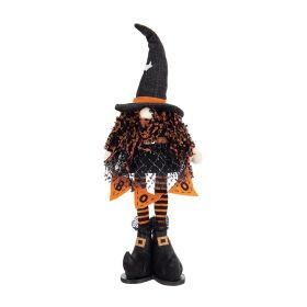 8.3x5x24" Fabric Standing Gnome W/Orange Banner & Spring Body, for Halloween Decor