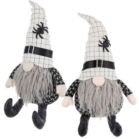 Set of 2, 10.2x5.5x23.5" Fabric Sitting Gnome with White Hat Spider, for Halloween Decor