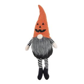 8.3x4.7x23.5" Fabric Sitting Gnome with Orange Knit Hat, for Halloween Decor