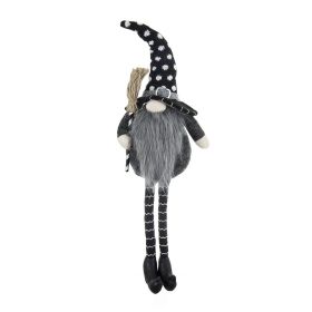 6.3x4.3x25" Fabric Sitting Black Gnome With Broomstick & Soft Legs, for Halloween Decor