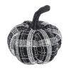 7x7x7" Fabric Light Black White Plaid Pumpkin, for Holiday Halloween Decor