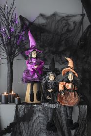 Set of 3 19"H Halloween Witch Decor, Purple/Orange/Black