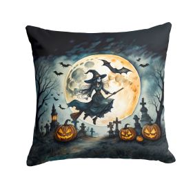 Flying Witch Spooky Halloween Throw Pillow Machine Washable, Indoor Outdoor Decorative Pillow for Couch, Bed or Patio, 18Hx18W