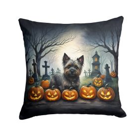 Cairn Terrier Spooky Halloween Throw Pillow Machine Washable, Indoor Outdoor Decorative Pillow for Couch, Bed or Patio, 18Hx18W