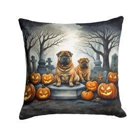 Shar Pei Spooky Halloween Throw Pillow Machine Washable, Indoor Outdoor Decorative Pillow for Couch, Bed or Patio, 18Hx18W
