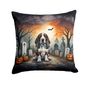 Basset Hound Spooky Halloween Throw Pillow Machine Washable, Indoor Outdoor Decorative Pillow for Couch, Bed or Patio, 18Hx18W