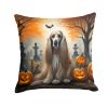 Afghan Hound Spooky Halloween Throw Pillow Machine Washable, Indoor Outdoor Decorative Pillow for Couch, Bed or Patio, 18Hx18W