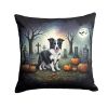 Border Collie Spooky Halloween Throw Pillow Machine Washable, Indoor Outdoor Decorative Pillow for Couch, Bed or Patio, 18Hx18W