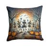 Dancing Skeletons Spooky Halloween Throw Pillow Machine Washable, Indoor Outdoor Decorative Pillow for Couch, Bed or Patio, 18Hx18W