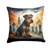 Airedale Terrier Spooky Halloween Throw Pillow Machine Washable, Indoor Outdoor Decorative Pillow for Couch, Bed or Patio, 18Hx18W