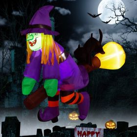 3.9 FT Halloween Inflatable Witch Riding Broom Broke Out from Window Outdoor Decorations
