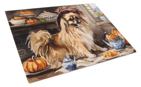 NEW Tibetan Spaniel Fall Kitchen Pumpkins Glass Cutting Board Decorative Tempered Glass Kitchen Cutting and Serving Board Large Size Chopping Board