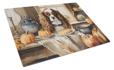 NEW Cavalier Spaniel Fall Kitchen Pumpkins Glass Cutting Board Decorative Tempered Glass Kitchen Cutting and Serving Board Large Size Chopping Board