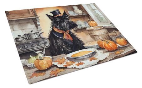 NEW Scottish Terrier Fall Kitchen Pumpkins Glass Cutting Board Decorative Tempered Glass Kitchen Cutting and Serving Board Large Size Chopping Board
