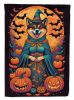 Akita Witchy Halloween House Flag Large Porch Sleeve Pole Decorative Outside Yard Banner Artwork Wall Hanging, Polyester, House Size, Multicolor
