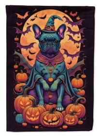 Black French Bulldog Witchy Halloween House Flag Large Porch Sleeve Pole Decorative Outside Yard Banner Artwork Wall Hanging, Polyester, House Size