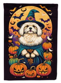Coton De Tulear Witchy Halloween House Flag Large Porch Sleeve Pole Decorative Outside Yard Banner Artwork Wall Hanging, Polyester, House Size