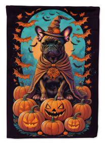 French Bulldog Witchy Halloween House Flag Large Porch Sleeve Pole Decorative Outside Yard Banner Artwork Wall Hanging, Polyester, House Size