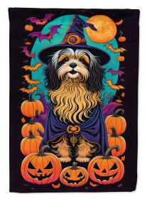 Havanese Witchy Halloween House Flag Large Porch Sleeve Pole Decorative Outside Yard Banner Artwork Wall Hanging, Polyester, House Size, Multicolor