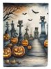 Cat Cemetery Spooky Halloween House Flag Large Porch Sleeve Pole Decorative Outside Yard Banner Artwork Wall Hanging, Polyester, House Size