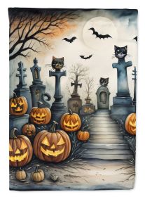 Cat Cemetery Spooky Halloween House Flag Large Porch Sleeve Pole Decorative Outside Yard Banner Artwork Wall Hanging, Polyester, House Size