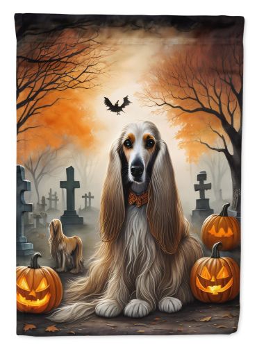 Afghan Hound Spooky Halloween House Flag Large Porch Sleeve Pole Decorative Outside Yard Banner Artwork Wall Hanging, Polyester, House Size