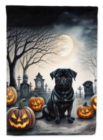 Black Pug Spooky Halloween House Flag Large Porch Sleeve Pole Decorative Outside Yard Banner Artwork Wall Hanging, Polyester, House Size, Multicolor