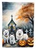 American Eskimo Spooky Halloween House Flag Large Porch Sleeve Pole Decorative Outside Yard Banner Artwork Wall Hanging, Polyester, House Size