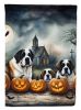 Saint Bernard Spooky Halloween House Flag Large Porch Sleeve Pole Decorative Outside Yard Banner Artwork Wall Hanging, Polyester, House Size