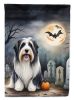 Bearded Collie Spooky Halloween House Flag Large Porch Sleeve Pole Decorative Outside Yard Banner Artwork Wall Hanging, Polyester, House Size