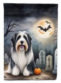 Bearded Collie Spooky Halloween House Flag Large Porch Sleeve Pole Decorative Outside Yard Banner Artwork Wall Hanging, Polyester, House Size