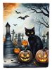 Black Cat Spooky Halloween House Flag Large Porch Sleeve Pole Decorative Outside Yard Banner Artwork Wall Hanging, Polyester, House Size, Multicolor