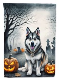 Alaskan Malamute Spooky Halloween House Flag Large Porch Sleeve Pole Decorative Outside Yard Banner Artwork Wall Hanging, Polyester, House Size