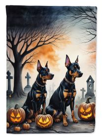 Doberman Pinscher Spooky Halloween House Flag Large Porch Sleeve Pole Decorative Outside Yard Banner Artwork Wall Hanging, Polyester, House Size