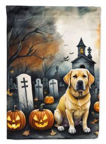 Yellow Labrador Retriever Spooky Halloween House Flag Large Porch Sleeve Pole Decorative Outside Yard Banner Artwork Wall Hanging, Polyester