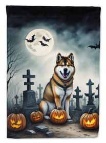 Akita Spooky Halloween House Flag Large Porch Sleeve Pole Decorative Outside Yard Banner Artwork Wall Hanging, Polyester, House Size, Multicolor