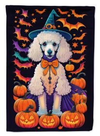 White Standard Poodle Witchy Halloween House Flag Large Porch Sleeve Pole Decorative Outside Yard Banner Artwork Wall Hanging, Polyester, House Size