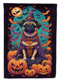 Pug Witchy Halloween House Flag Large Porch Sleeve Pole Decorative Outside Yard Banner Artwork Wall Hanging, Polyester, House Size, Multicolor