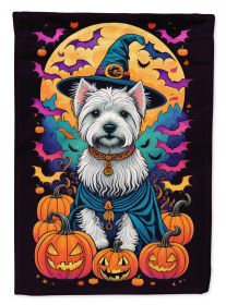 Westie Witchy Halloween House Flag Large Porch Sleeve Pole Decorative Outside Yard Banner Artwork Wall Hanging, Polyester, House Size, Multicolor