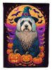 Old English Sheepdog Witchy Halloween House Flag Large Porch Sleeve Pole Decorative Outside Yard Banner Artwork Wall Hanging, Polyester, House Size