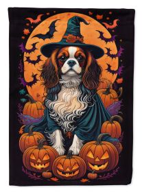 Cavalier Spaniel Witchy Halloween House Flag Large Porch Sleeve Pole Decorative Outside Yard Banner Artwork Wall Hanging, Polyester, House Size