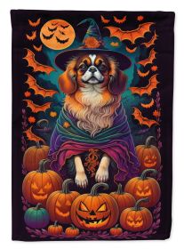 Tibetan Spaniel Witchy Halloween House Flag Large Porch Sleeve Pole Decorative Outside Yard Banner Artwork Wall Hanging, Polyester, House Size