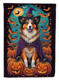 Sheltie Witchy Halloween House Flag Large Porch Sleeve Pole Decorative Outside Yard Banner Artwork Wall Hanging, Polyester, House Size, Multicolor