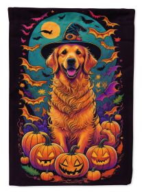 Golden Retriever Witchy Halloween House Flag Large Porch Sleeve Pole Decorative Outside Yard Banner Artwork Wall Hanging, Polyester, House Size