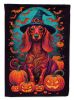 Longhair Dachshund Witchy Halloween House Flag Large Porch Sleeve Pole Decorative Outside Yard Banner Artwork Wall Hanging, Polyester, House Size